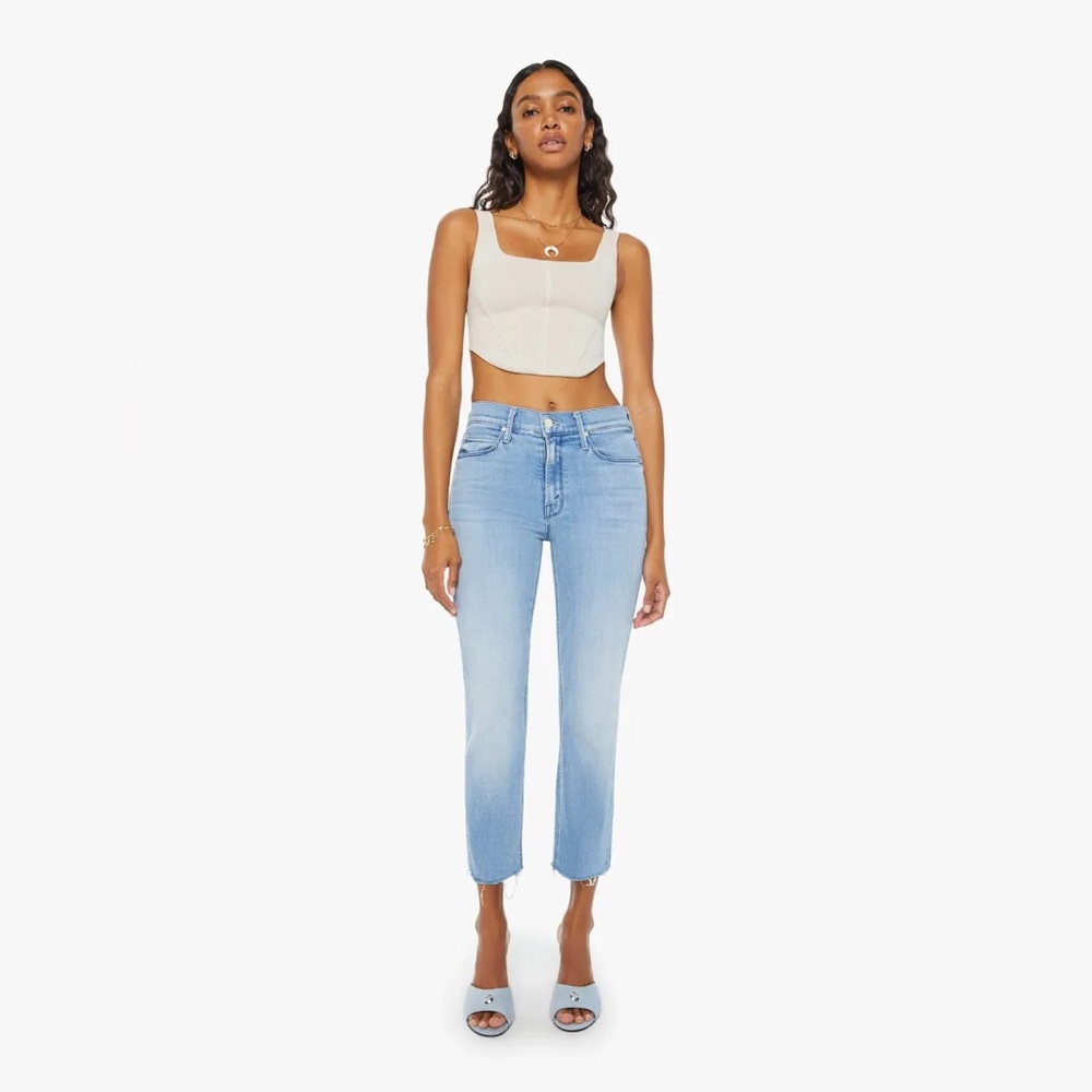 MOTHER The Mid Rise Dazzler Ankle Fray Jeans in All Over the Map Size 24